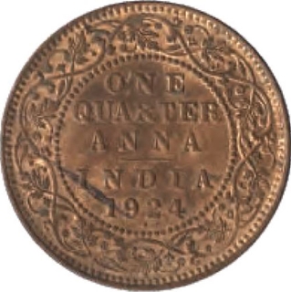 Bronze Quarter Anna of King George V of Bombay Mint of 1924.