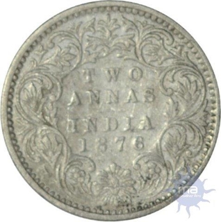 Silver Two Annas Coin of Queen Victoria of Calcutta Mint of 1876.