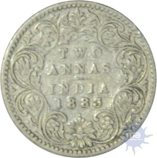 Silver Two Annas of Victoria Empress of Bombay mint of 1883.