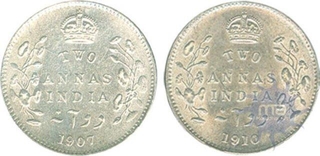 Silver Two Annas of King Edward VII of Bombay Mint of  1907 and 1910.