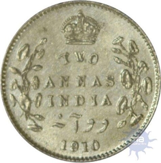 Silver Two Annas of King Edward VII of Calcutta mint of 1910.