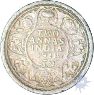 Silver Two Annas Coin of King George V of 1911.