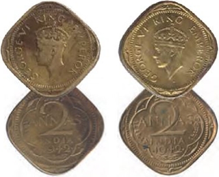 Nickle Brass Two annas Coins of  King George VI Bombay Mint of 1942.