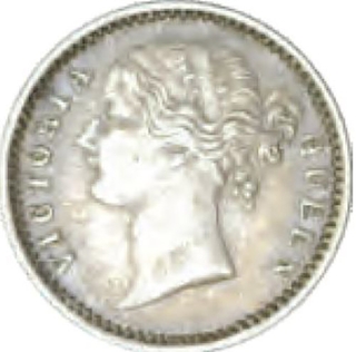 Silver Quarter Rupee of Victoria Queen of Madras mint of 1840.