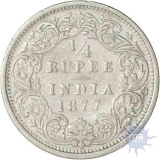 Silver Quarter Rupee of Victoria Empress of Bombay mint of 1877.