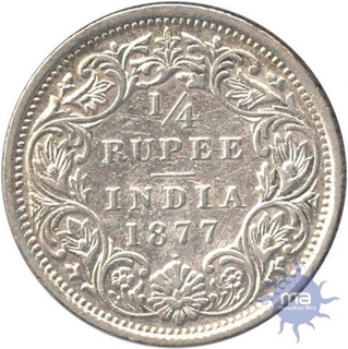 Silver Quarter Rupee of Victoria Empress of Bombay Mint of 1877.