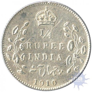 Silver Quarter Rupee of King Edward VII of 1910.