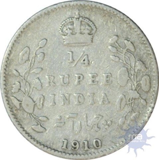 Silver Quarter Rupee  of King Edward VII  of Bombay Mint of 1910.