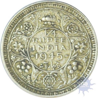 Silver Quarter Rupee of King George VI of Bombay mint of 1945.