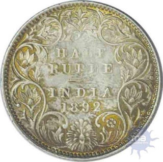 Silver Half Rupee of Victoria Empress of Bombay Mint of 1892.