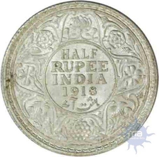 Silver Half Rupee of King George V of Bombay Mint of 1918.