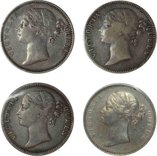 Silver Rupee Coins of Victoria Queen of Bombay Mint.