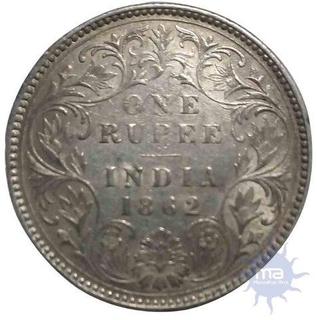 Silver One Rupee of Victoria Queen of 1862.