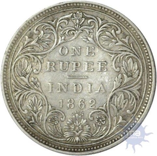 Silver Rupee of Victoria Queen of Bombay Mint of 1862.