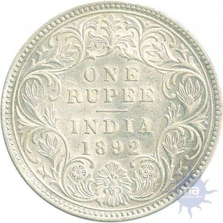 Silver One Rupee Coin of Victoria Empress of Calcutta Mint of 1892.