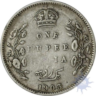 Silver One Rupee Coin of King Edward VII of Calcutta Mint of 1903.