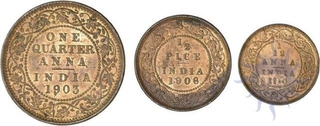 Copper Coins of King Edward VII with different years and denominations.