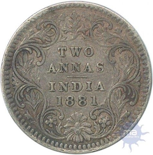 Error Silver Two Annas of Victoria Empress of  Calcutta Mint of 1881.