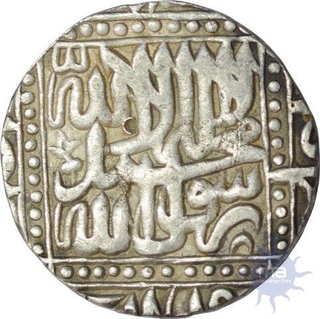 Silver Rupee of Akbar of Ahmadabad  Mint of decorated in Squire doted frame.