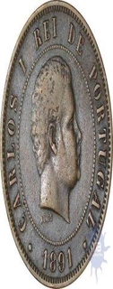 Copper 20 Reis of portuguese administration of carlos of the year 1891