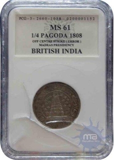 Silver 1/4  Pagoda 1808 of Madras Presidency.