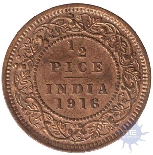 Copper Half Pice of King George V of Caclutta mint of the Year 1916.