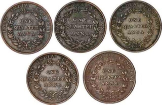 Copper One Quarter Anna of  East India Company of Calcutta Mint of 1835.