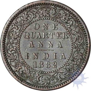 Copper One Quarter  Anna of Victoria Empress of Calcutta Mint of 1882.