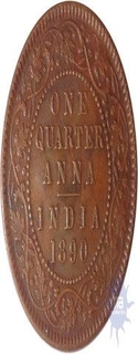 Copper One Quarter Anna of Victoria Empress of Calcutta Mint of 1890.