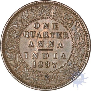 Copper One Quarter Anna of Victoria Empress  of Calcutta Mint of 1897.