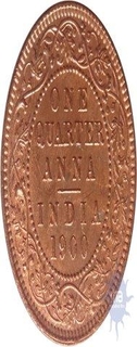 Copper One Quarter Anna of Victoria Empress of Calcutta Mint of 1900.