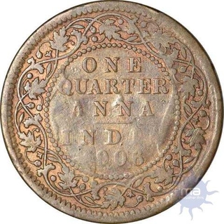 Copper One Quarter Anna of King Edward VII of Calcutta Mint of 1906.