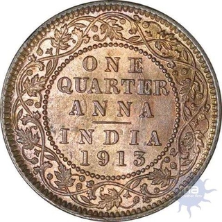 Copper One Quarter Anna of King George V Of Calcutta Mint Of   1913.