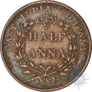 Copper Half Anna of East India Company of Calcutta Mint of 1835.