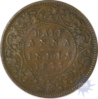 Copper Half Anna of Victoria Empress of Calcutta Mint of the year 1877.