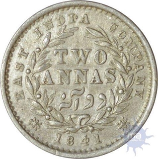 Silver Two Annas of Victoria Queen of Calcutta Mint of the year 1841.