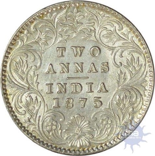 Silver Two Annas of Victoria Queen of Calcutta Mint of 1875.