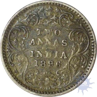 Silver Two Annas of Victoria Empress of Calcutta Mint of 1896.