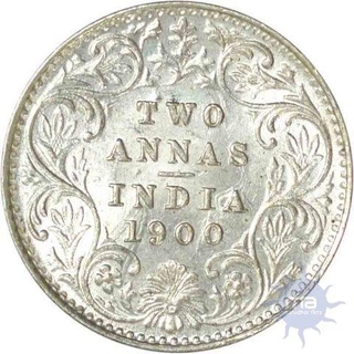 Silver Two Annas of Victoria Empress of Calcutta Mint of 1900.