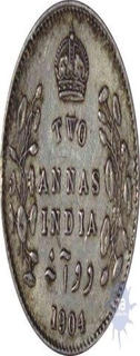 Silver Two Annas of King Edward V of Calcutta Mint of 1904.