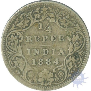 Silver Quarter Rupee of Victoria Empress of Calcutta Mint of 1884.