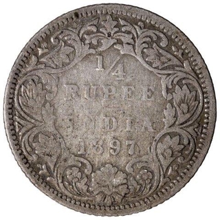 Silver Quarter Rupee Coin of Victoria Empress of Bombay Mint of 1897.