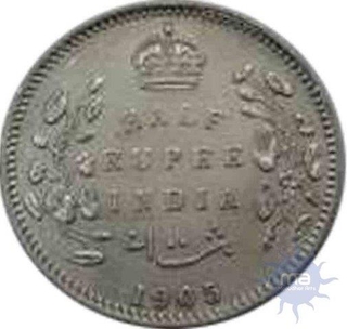 Silver half rupee of King Edward VII of calcutta mint.