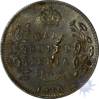 Silver Half Rupee of Edward VII of Calcutta mint of 1910.