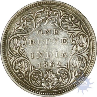 Silver One Rupee of Victoria Queen of Calcutta mint of 1862.