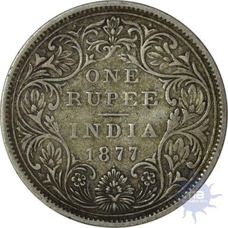 Silver One Rupee of Victoria Empress of Bombay Mint of 1877.