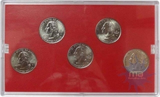 Proof Set of five coins of Nickel Quarter Dollars of USA States of 2004 Denver mint Set.