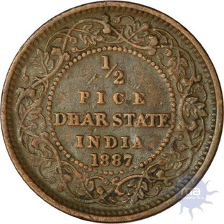 Copper Half Pice of Anand Rao III of Victoria Empress of Dhar State of the Year 1887.