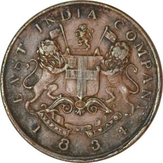 Copper Half Rupee of East India Company of Bombay Presidency of Calcutta Mint of 1834.