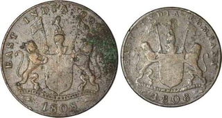 Copper twenty & ten cash of  Madras Presidency.